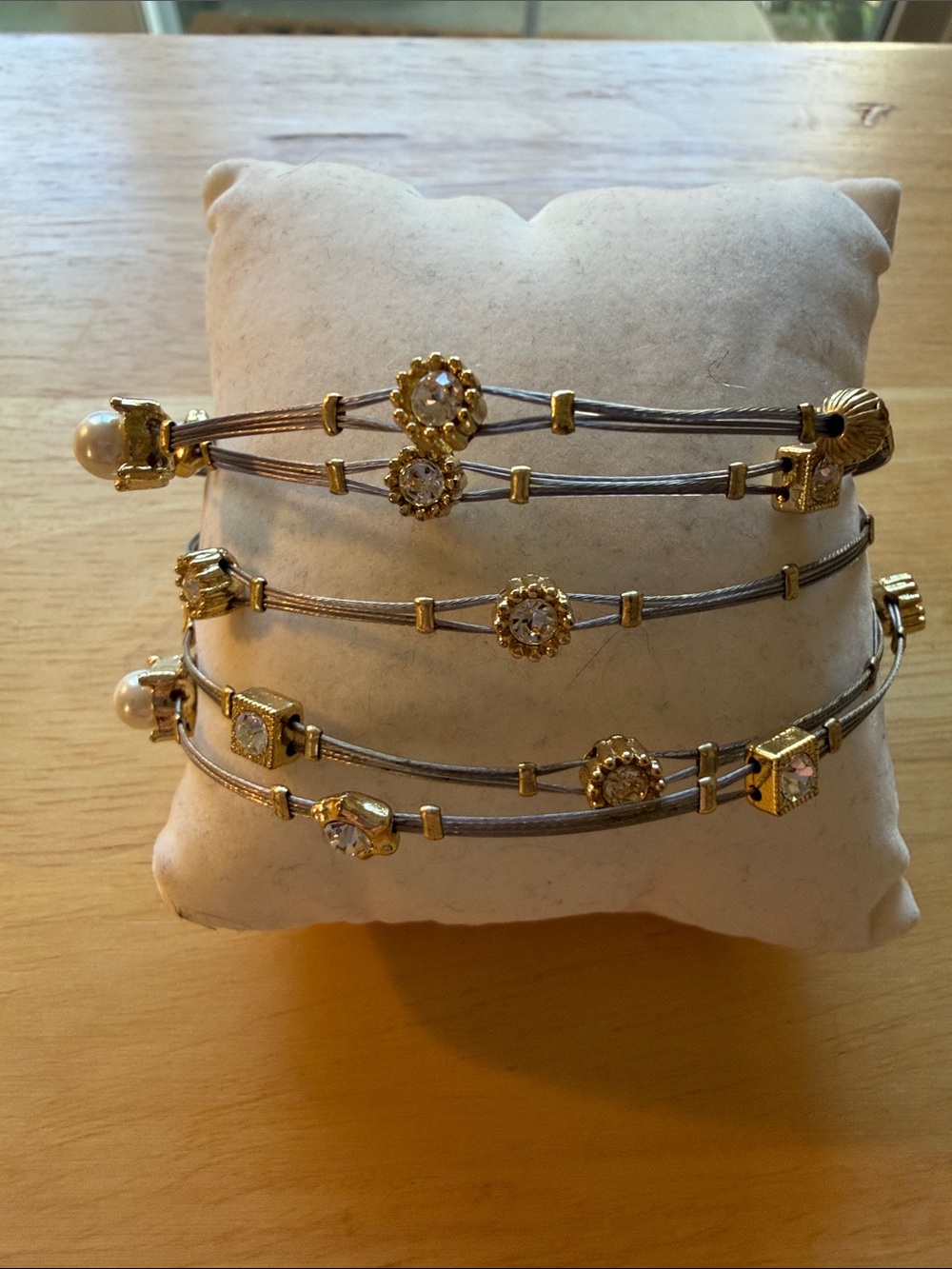 Gold and Silver Multi-Row Crystal Cable Bracelet - Women Jewelry